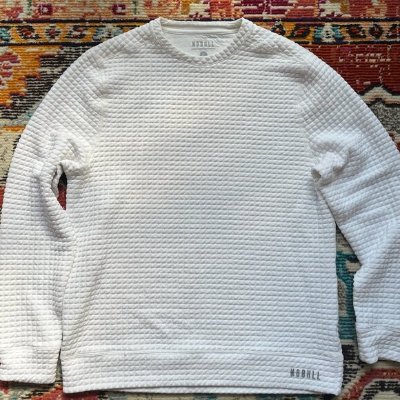 NOBULL WHITE CHUNKY WAFFLE KNIT PULLOVER SWEATSHIRT SIZE L - Picture 1 of 4